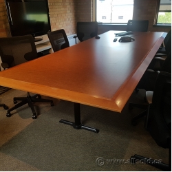 Mid Tone 10' Boardroom Table w/ Maple Beveled Edge, 3 T-Post Leg